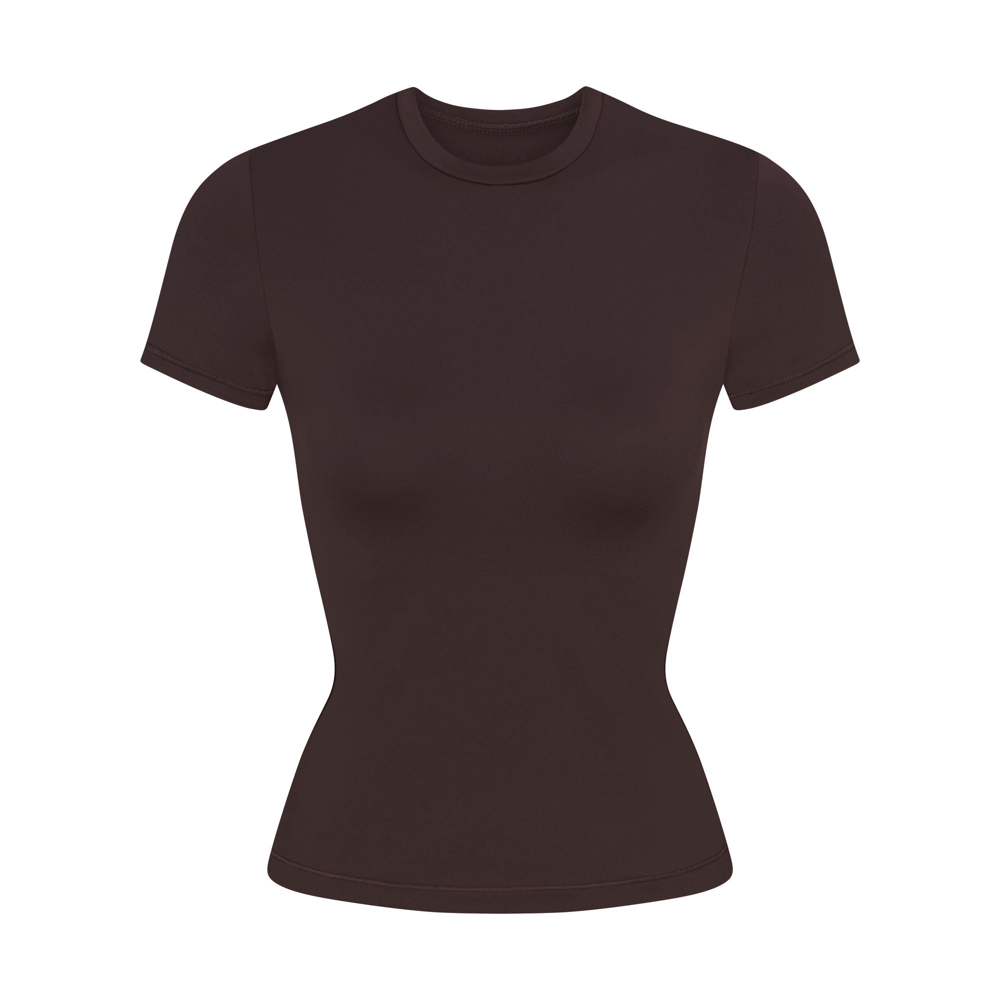 NikeSKIMS MATTE PADDED BABY TEE | DARK SEPIA FLAT ON A WHITE BACKGROUND | FLT