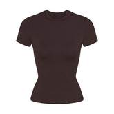 NikeSKIMS MATTE PADDED BABY TEE | DARK SEPIA FLAT ON A WHITE BACKGROUND | FLT