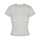 SHEER RIB T-SHIRT | LIGHT HEATHER GREY FLAT ON A WHITE BACKGROUND | FLT