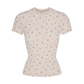 COTTON JERSEY T-SHIRT | OATMEAL HEATHER HOLLY PRINT FLAT ON A WHITE BACKGROUND | FLT