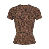 COTTON JERSEY T-SHIRT | SIENNA NATURAL LEOPARD FLAT ON A WHITE BACKGROUND | FLT
