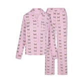 SKIMS SLEEP LONG SLEEVE BUTTON UP SET | PEONY BUTTERFLY PRINT FLAT ON A WHITE BACKGROUND | FLT