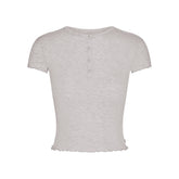 SKIMS SLEEP HENLEY AND FOLDOVER SHORT SET | LIGHT HEATHER GREY FLAT ON A WHITE BACKGROUND | FLT