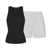 COTTON POPLIN BOXER SLEEP SET | ONYX DOT FLAT ON A WHITE BACKGROUND | FLT