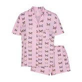 SKIMS SLEEP SHORT SLEEVE BUTTON UP SET | PEONY BUTTERFLY PRINT FLAT ON A WHITE BACKGROUND | FLT