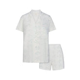 SOFT LOUNGE SHORT SLEEP SET | IVORY PEARL BOWS PRINT LAYS FLAT ON A WHITE BACKGROUND | FLT