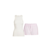 COTTON POPLIN BOXER SLEEP SET | CHERRY BLOSSOM STRIPE FLAT ON A WHITE BACKGROUND | FLT
