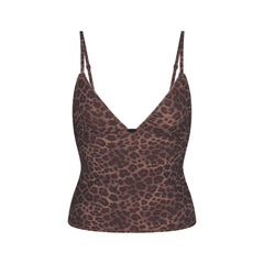 FITS EVERYBODY PICOT CAMI AND BOY SHORT SET | UMBER LEOPARD PRINT FLAT ON A WHITE BACKGROUND | FLT