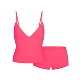 FITS EVERYBODY PICOT CAMI AND BOY SHORT SET | ULTRA PINK FLAT ON A WHITE BACKGROUND | FLT