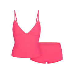 FITS EVERYBODY PICOT CAMI AND BOY SHORT SET | ULTRA PINK FLAT ON A WHITE BACKGROUND | FLT