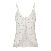 STRETCH LACE BABYDOLL TOP | IVORY CHERRY PRINT FLAT ON A WHITE BACKGROUND | FLT