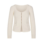 LACE KNIT LONG SLEEVE CARDIGAN | SUGAR FLAT ON A WHITE BACKGROUND | FLT