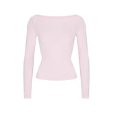 COTTON JERSEY LONG SLEEVE BOATNECK TOP | CHERRY BLOSSOM FLAT ON A WHITE BACKGROUND | FLT