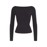 COTTON JERSEY LONG SLEEVE BOATNECK TOP | SOOT FLAT ON A WHITE BACKGROUND | FLT