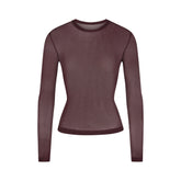 SLINKY KNIT CREW NECK LONG SLEEVE TOP | CURRANT FLAT ON A WHITE BACKGROUND | FLT