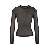 SLINKY KNIT CREW NECK LONG SLEEVE TOP | OBSIDIAN FLAT ON A WHITE BACKGROUND | FLT