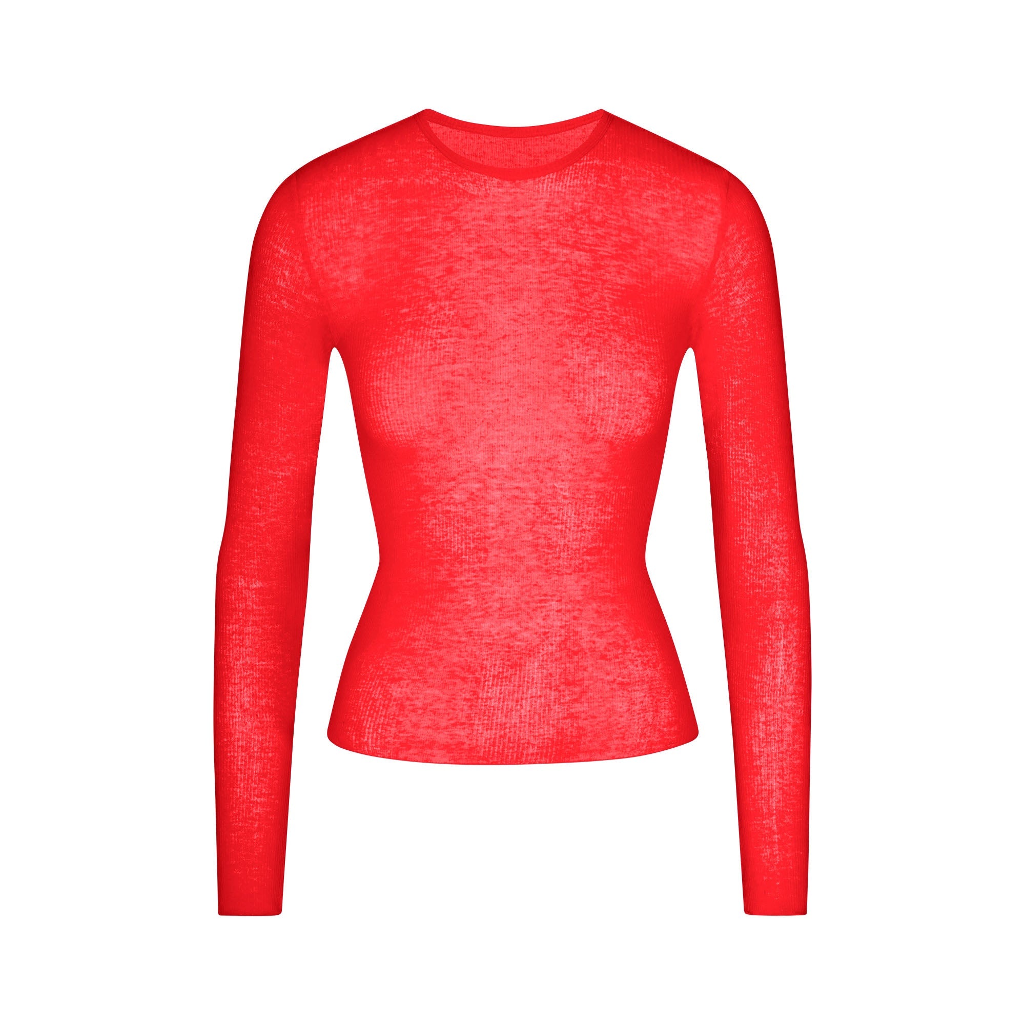 SHEER RIB LONG SLEEVE TOP | CARMINE FLAT ON A WHITE BACKGROUND | FLT