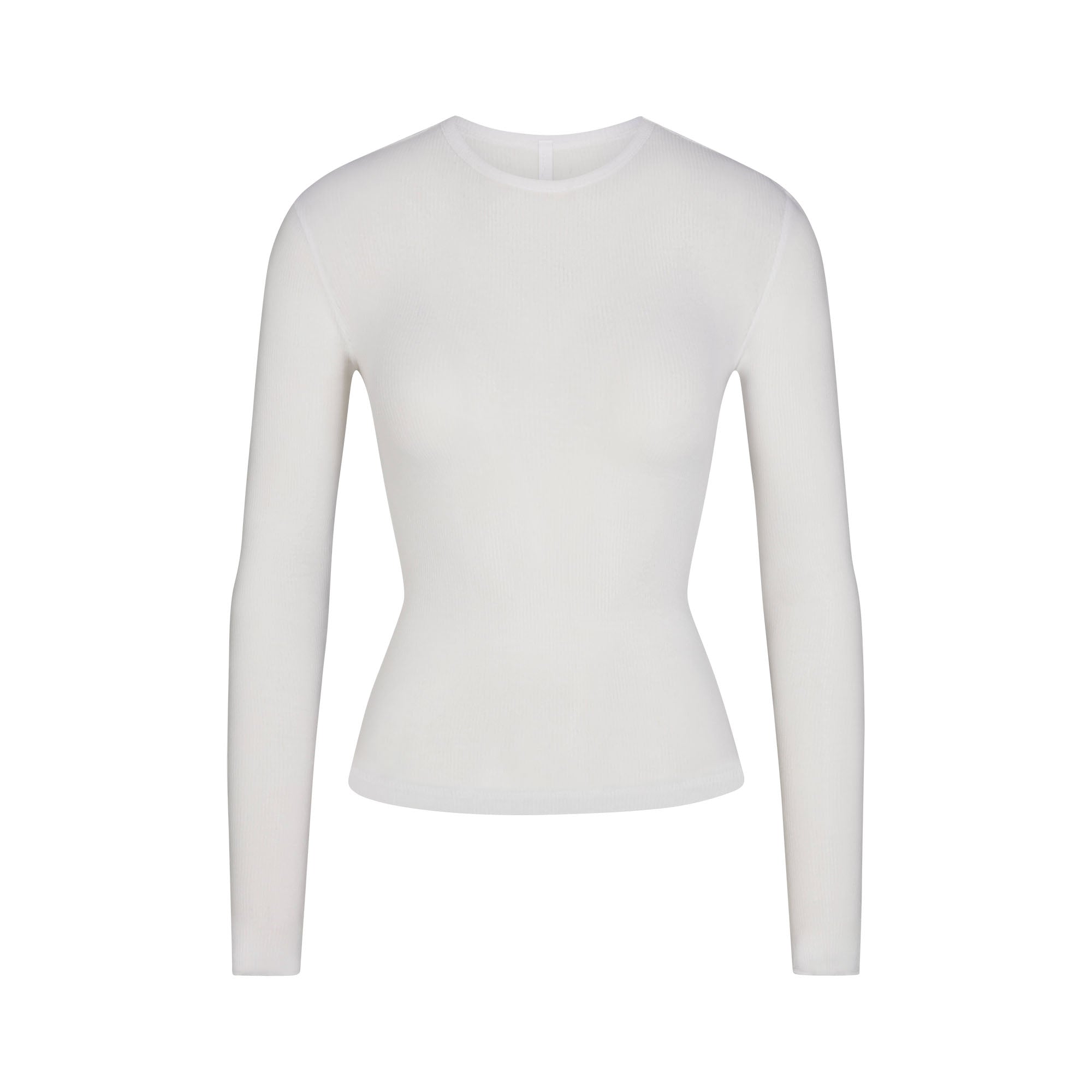 SHEER RIB LONG SLEEVE TOP | SNOW FLAT ON A WHITE BACKGROUND | FLT