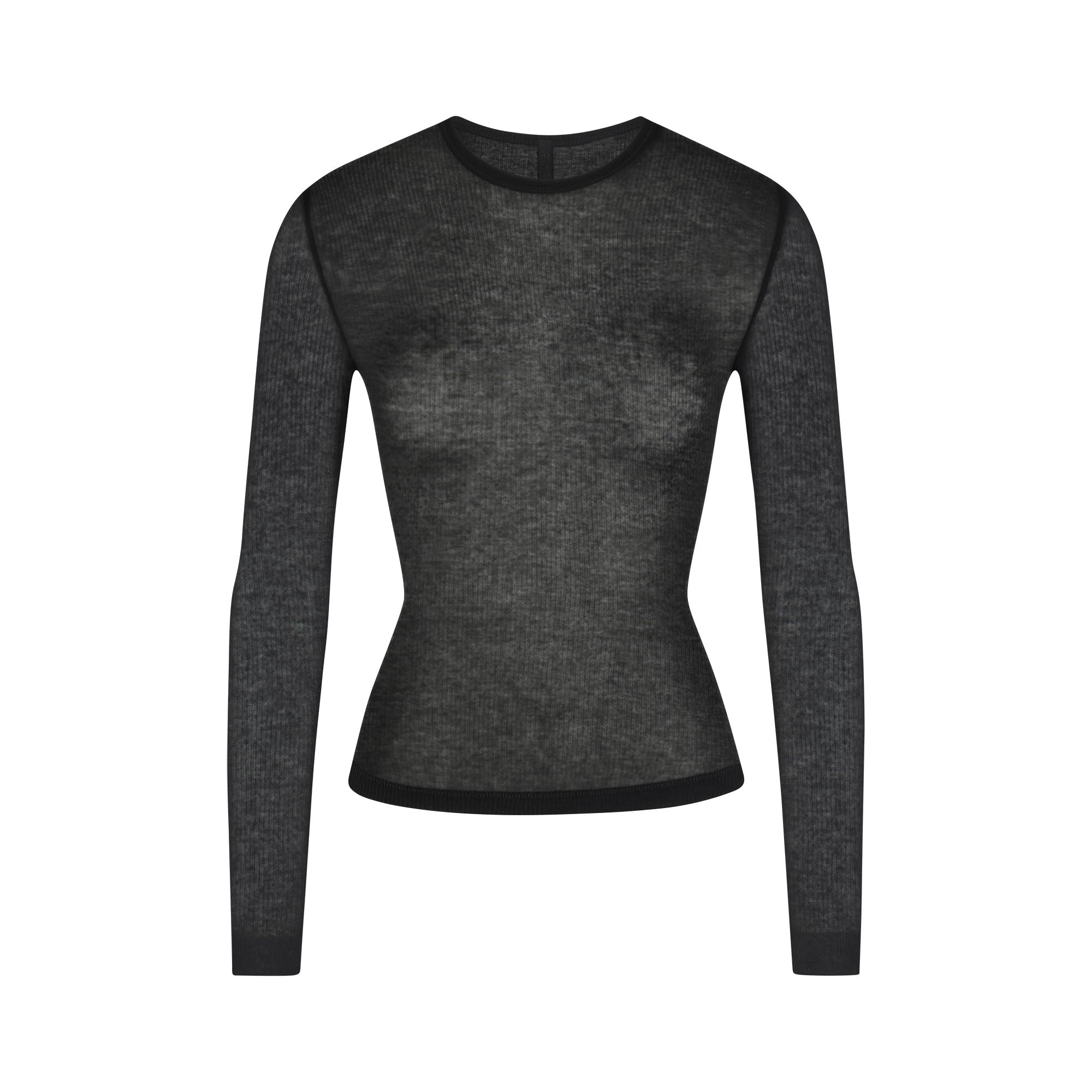 SHEER RIB LONG SLEEVE TOP | SOOT FLAT ON A WHITE BACKGROUND | FLT
