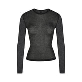 SHEER RIB LONG SLEEVE TOP | SOOT FLAT ON A WHITE BACKGROUND | FLT