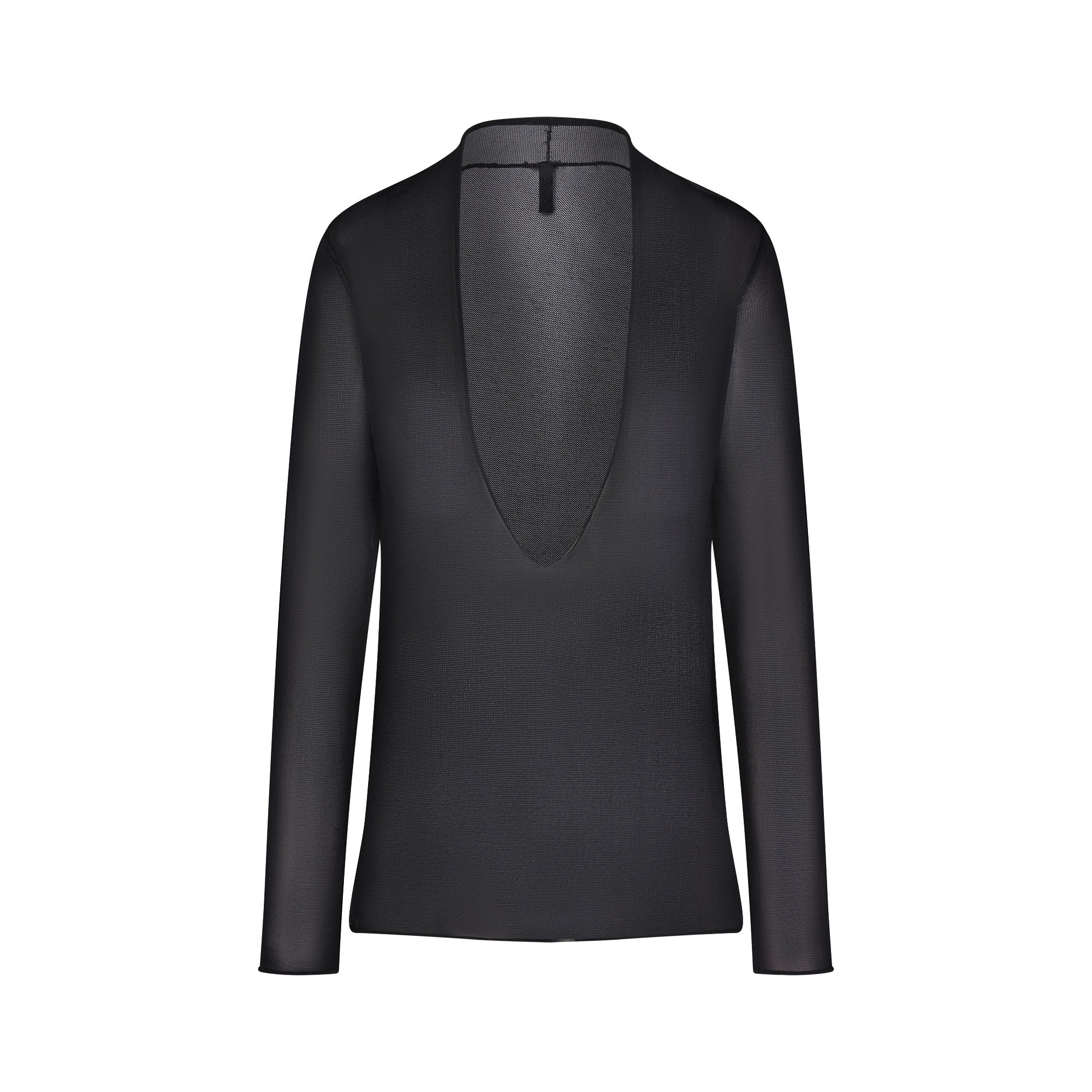 SLINKY KNIT DEEP PLUNGE TOP | OBSIDIAN FLAT ON A WHITE BACKGROUND | FLT