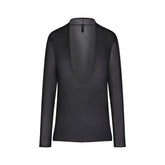 SLINKY KNIT DEEP PLUNGE TOP | OBSIDIAN FLAT ON A WHITE BACKGROUND | FLT