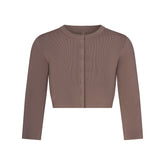 REFINED KNIT CROPPED CARDIGAN | AMETHYST FLAT ON A WHITE BACKGROUND | FLT