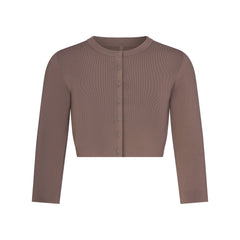 REFINED KNIT CROPPED CARDIGAN | AMETHYST FLAT ON A WHITE BACKGROUND | FLT