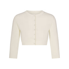 REFINED KNIT CROPPED CARDIGAN | EGRET FLAT ON A WHITE BACKGROUND | FLT