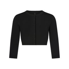 REFINED KNIT CROPPED CARDIGAN | OBSIDIAN FLAT ON A WHITE BACKGROUND | FLT
