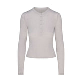 SHEER MODAL CREW NECK HENLEY | HEATHER GREY FLAT ON A WHITE BACKGROUND | FLT