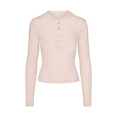 SHEER MODAL CREW NECK HENLEY | PRIMROSE FLAT ON A WHITE BACKGROUND | FLT