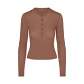 SHEER MODAL CREW NECK HENLEY | SIENNA FLAT ON A WHITE BACKGROUND | FLT