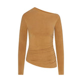 CUPRO JERSEY ASYMMETRICAL TOP | ALMOND FLAT ON A WHITE BACKGROUND | FLT