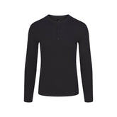 SKIMS COTTON RIB MENS HENLEY | ONYX FLAT ON A WHITE BACKGROUND | FLT @ | FOCUS: 0.0, 1.0, 0.9