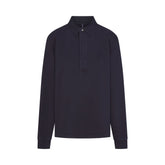 BOYFRIEND FLEECE OVERSIZED POLO | BLUE BLACK & LAYS FLAT ON A WHITE BACKGROUND | FLT