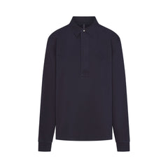 BOYFRIEND FLEECE OVERSIZED POLO | BLUE BLACK & LAYS FLAT ON A WHITE BACKGROUND | FLT