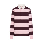 BOYFRIEND FLEECE OVERSIZED POLO | CURRANT RUGBY STRIPE & LAYS FLAT ON A WHITE BACKGROUND | FLT