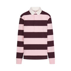 BOYFRIEND FLEECE OVERSIZED POLO | CURRANT RUGBY STRIPE & LAYS FLAT ON A WHITE BACKGROUND | FLT
