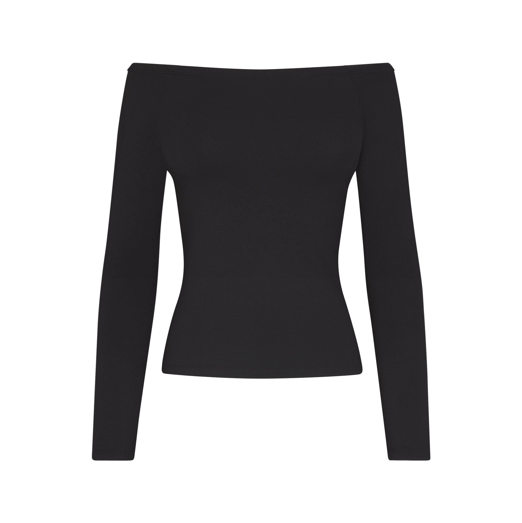SMOOTH LAYERS OFF THE SHOULDER TOP | OBSIDIAN FLAT ON A WHITE BACKGROUND | FLT