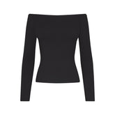 SMOOTH LAYERS OFF THE SHOULDER TOP | OBSIDIAN FLAT ON A WHITE BACKGROUND | FLT