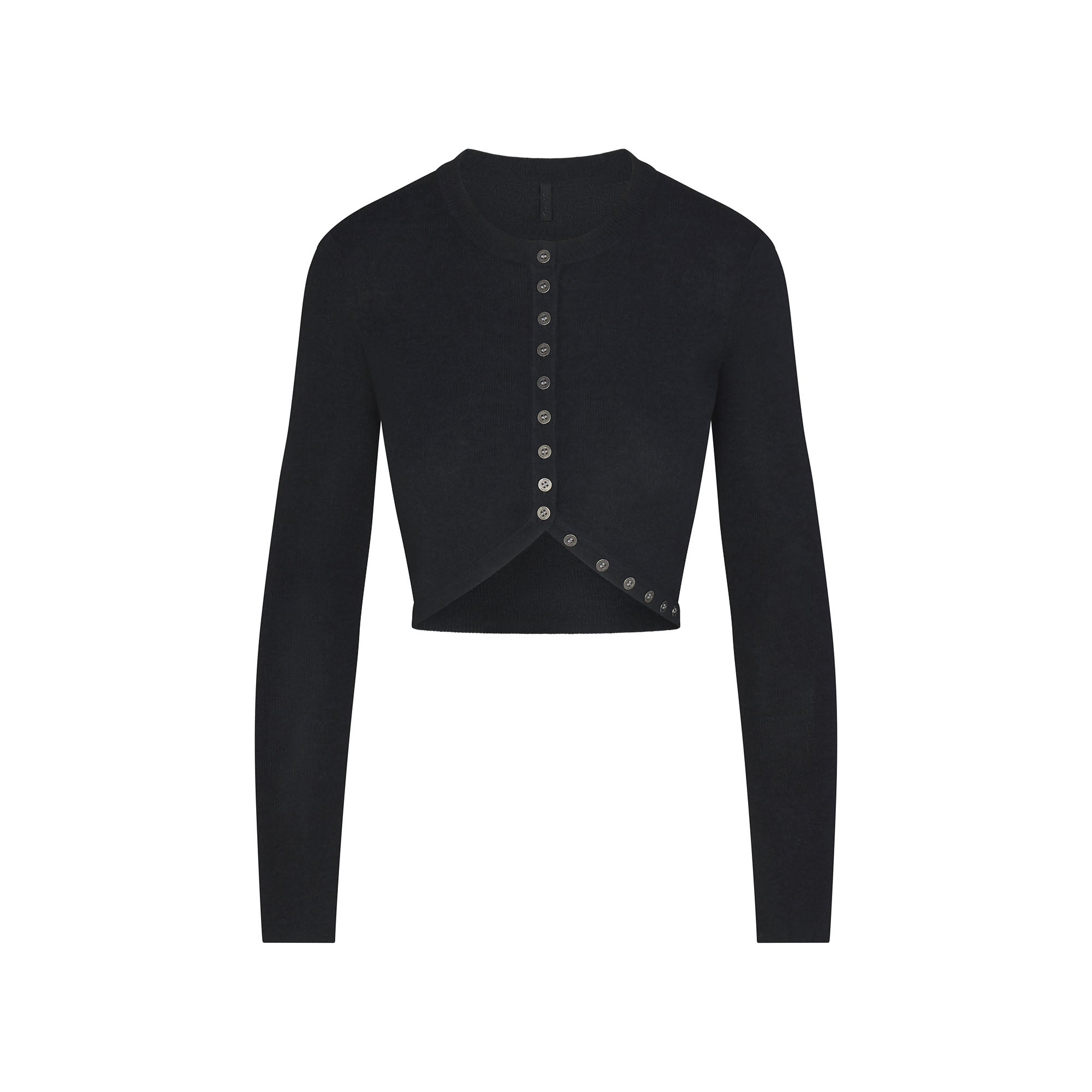 ESSENTIAL SWEATERS WRAP SWEATER | ONYX FLAT ON A WHITE BACKGROUND | FLT