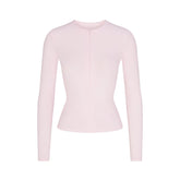 COTTON RIB ZIP UP TOP | CHERRY BLOSSOM FLAT ON A WHITE BACKGROUND | FLT