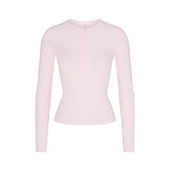COTTON RIB ZIP UP TOP | CHERRY BLOSSOM FLAT ON A WHITE BACKGROUND | FLT