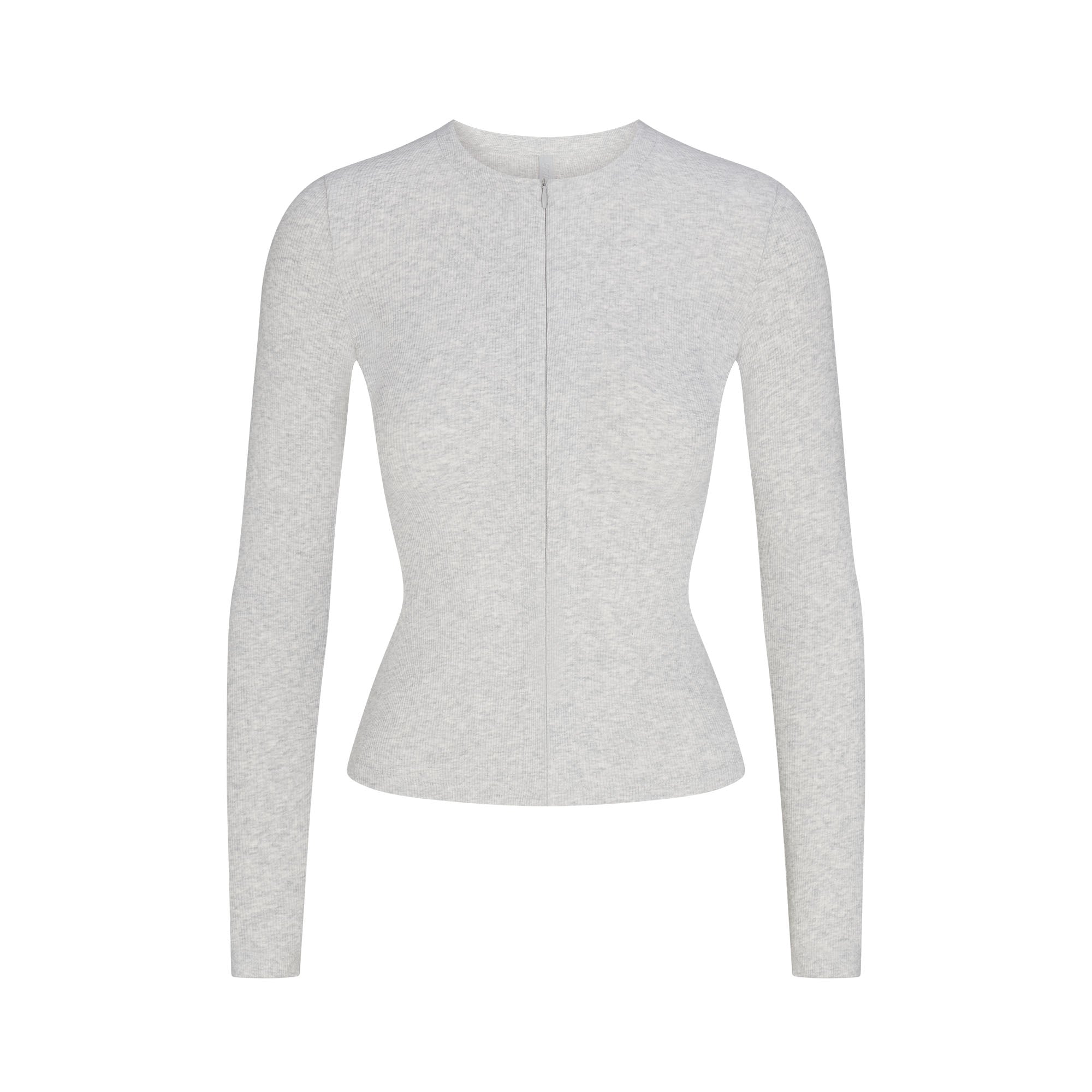 COTTON RIB ZIP UP TOP | LIGHT HEATHER GREY FLAT ON A WHITE BACKGROUND | FLT