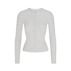COTTON RIB ZIP UP TOP | LIGHT HEATHER GREY FLAT ON A WHITE BACKGROUND | FLT