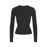 COTTON RIB ZIP UP TOP | SOOT FLAT ON A WHITE BACKGROUND | FLT
