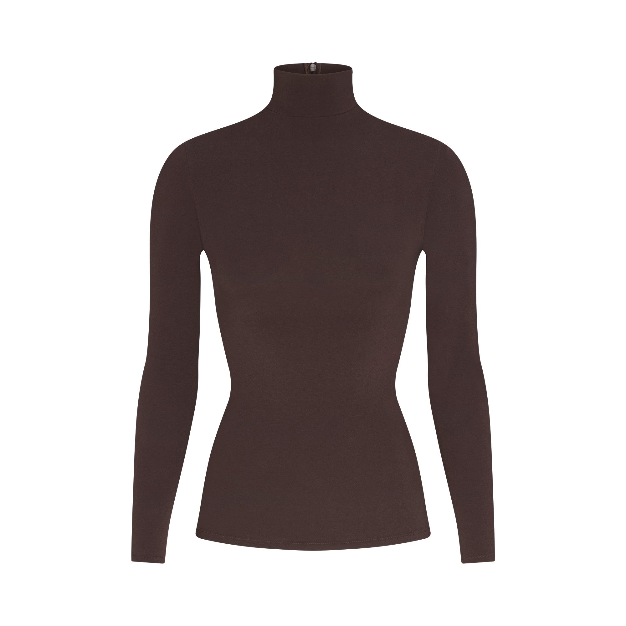 COTTON JERSEY TURTLENECK LONG SLEEVE | ESPRESSO FLAT ON A WHITE BACKGROUND | FLT