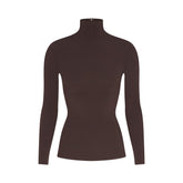 COTTON JERSEY TURTLENECK LONG SLEEVE | ESPRESSO FLAT ON A WHITE BACKGROUND | FLT