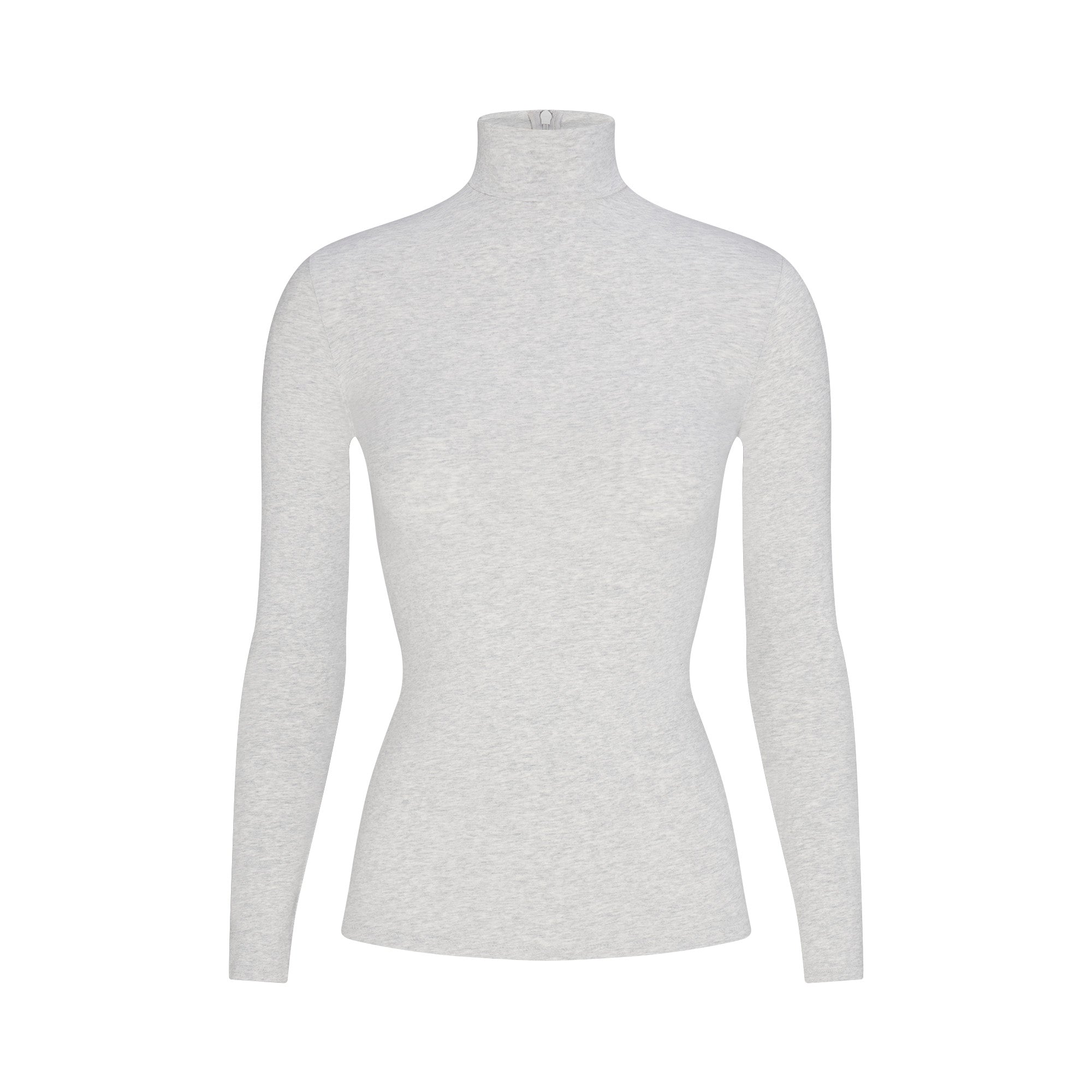 COTTON JERSEY TURTLENECK LONG SLEEVE | LIGHT HEATHER GREY FLAT ON A WHITE BACKGROUND | FLT